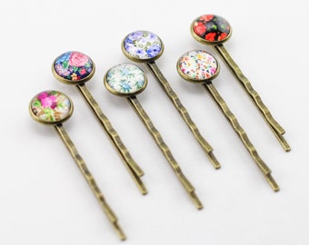 Floral Print Bronze Bobby Pins, Flower Power, Bronze Bobby Pins, Flower Print Bobby Pins, Fashion Accessory, Vintage Flower Bobby Pin