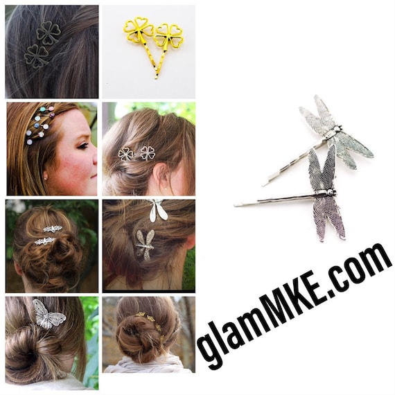 Dragonfly Bobby Pins Set Of Two Antique Silver Nickel Free Etsy