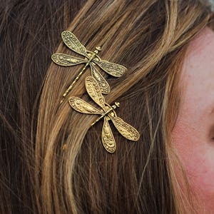 Gold Dragonfly Bobby Pins, Set of Two, Antique Gold, Gold Insect Pin, Nickel Free Dragonflies, Dragonflies, Dragonfly Hair Clips, Dragonfly image 4