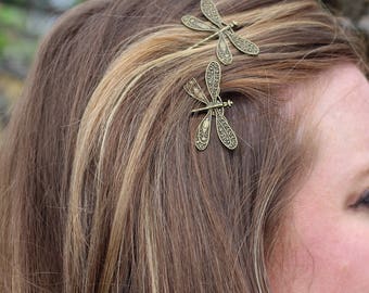 Dragonfly Bobby Pins, Bronze Dragonfly Bobby Pin Set, Wedding Hair Pin, Bronze Insect, Dragonfly Hair Clip, Dragonfly Hair Pins, Dragonflies