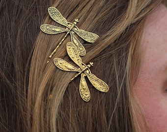 Dragonflies, Golden Dragonfly Bobby Pin Set of Two,  Insect Bobby Pins, Gold Dragonfly, Gold Dragonfly Bobby Pins, Dragonfly Hair Accessory