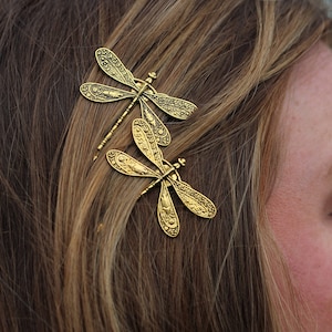 Gold Dragonfly Bobby Pins, Set of Two, Antique Gold, Gold Insect Pin, Nickel Free Dragonflies, Dragonflies, Dragonfly Hair Clips, Dragonfly image 3