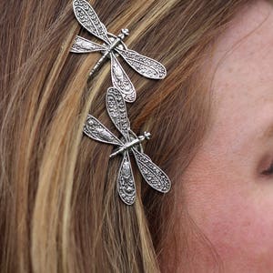 Dragonfly Bobby Pins, Set of Two, Antique Silver, Nickel Free Dragonflies, Dragonflies, Dragonfly Hair Clips, Silver Dragonflies image 4