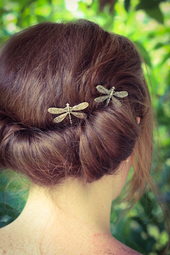 Dragonfly Bobby Pins Set Of Two Antique Silver Nickel Free Etsy