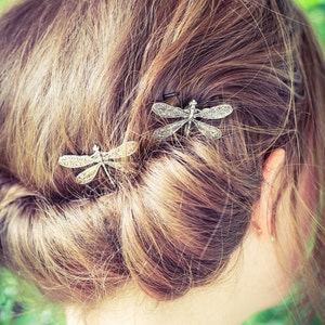 Dragonfly Bobby Pins, Set of Two, Antique Silver, Nickel Free Dragonflies, Dragonflies, Dragonfly Hair Clips, Silver Dragonflies image 3