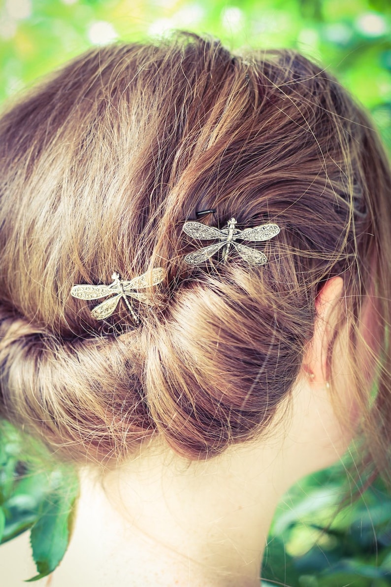 Dragonfly Bobby Pins, Set of Two, Antique Silver, Nickel Free Dragonflies, Dragonflies, Dragonfly Hair Clips, Silver Dragonflies image 3