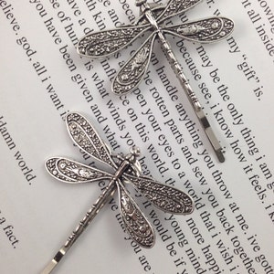 Dragonfly Bobby Pins, Set of Two, Antique Silver, Nickel Free Dragonflies, Dragonflies, Dragonfly Hair Clips, Silver Dragonflies image 5