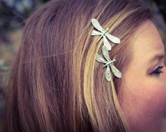 Dragonfly Insect Bobby Pins, Set of Two Silver Dragonfly Bobby Pins, Whimsicle Dragonfly Hair Accessories, Two Silver Dragonfly Hair Clips