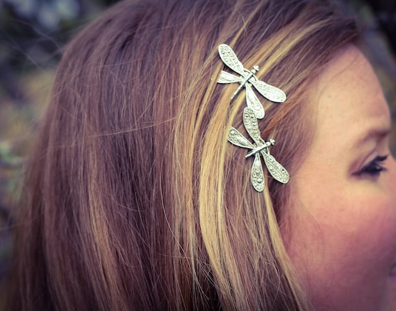 Silver Dragonfly Hair Clips 2 Set Silver Dragonfly Bobby Pins, Set of Two, Antique Silver  main image 4