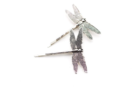 Silver Dragonfly Bobby Pins Set Of Two Antique Silver Etsy
