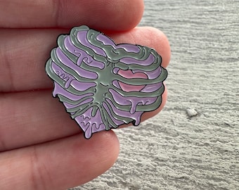 Purple and Pink Skeleton Ribcage Heart Pin, Skeleton Pin, Purple Skeleton Pin, Pink Skeleton Pin, Ribcage Pin, Punk Pin, Halloween Pin