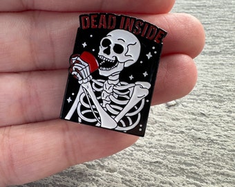 Dead Inside Skeleton Pin, Dead Inside Pin, Skeleton Pin, Black and White Pin, Punk Clothing Pin, Halloween Pin, Clothing Pin, Pin