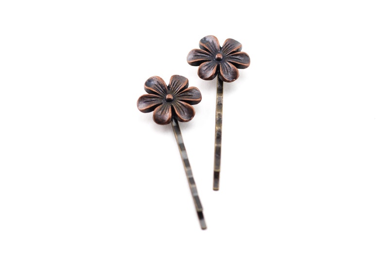 Dark Copper Flower Bud Bobby Pins Bronze Bobby Pins Reddish Etsy