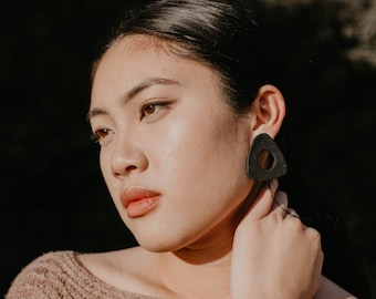 Black Trigon Polymer Clay Minimalist Statement Earrings