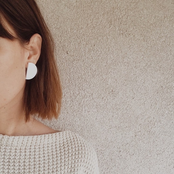 Half Moon Minimalist PolymerClay Statement Earrings