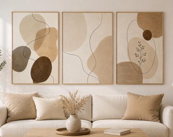 Minimalist Neutral Abstract Wall Art Set of 3, Boho Home Decor (Digital Download)