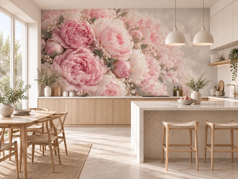 Blush Peony Wallpaper | Romantic Oversized Floral Wall Mural in Soft ...