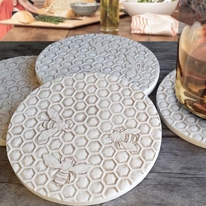 Bee Honeycomb Absorbent Drink Coasters - set of 4 - Made in USA