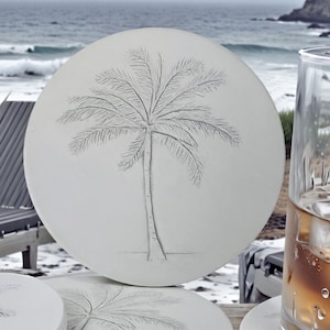 Palm Tree Absorbent Stone Drink Coasters for Beach House, Set of 4
