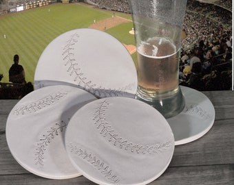 Baseball Drink Coasters - Absorbent - Stone - Set of 4 - Men's Gifts - Man Cave - Baseball Awards - McCarter Coasters