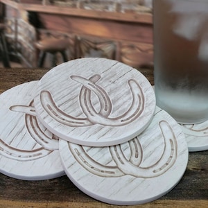 Horseshoe Absorbent Drink Coasters set of 4 | Equestrian Decor | Horse Lover Gift | Gift for Her | 6th Anniversary - Made in USA