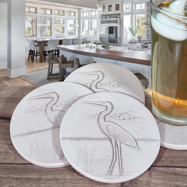 Heron Absorbent Drink Coasters for Lake House or Beach House