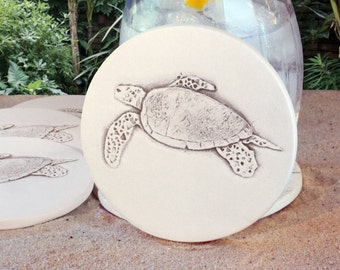 Wave Turtle Pattern Car Coasters Cute Car Decor Ceramic Coaster Inserts Fun Turtle Lover Spring Summer Beach Gift