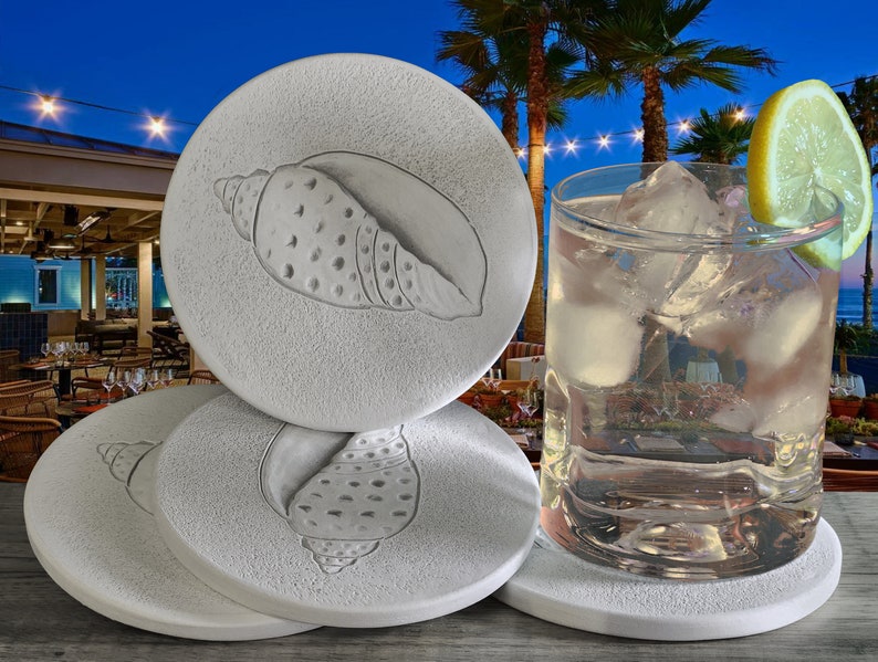 Shell Glass Coaster Beach House Shell Coasters - Absorbent Ceramic Drink Coasters, Set of 4 ...