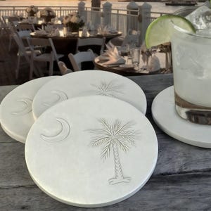 Palmetto & Moon Drink Coasters: South Carolina Clay Coasters, Set of 4