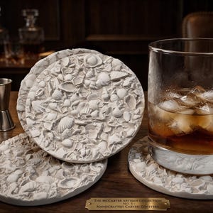 Tiny Shell Drink Coasters: Absorbent Bisque Clay, Handmade in USA
