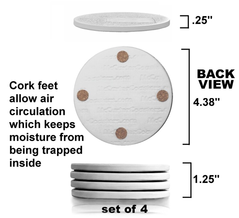 Set of 4 Cocktail Drink Coasters Absorbent McCarter Coasters Housewarming Gift Game Night Protects Furniture Stone