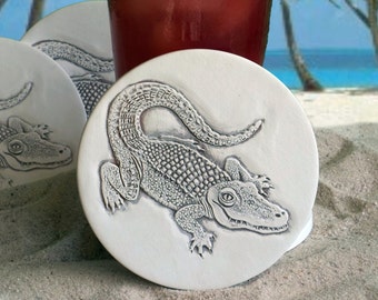Alligator Absorbent Drink Coasters for Beach House | Alligator Gift | Alligator Lover Gift | Crocodile Art - Made in USA