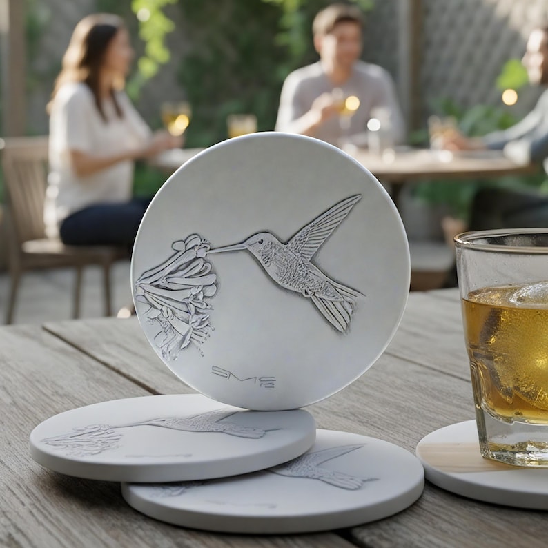 Hummingbird Absorbent Stone Drink Coasters for Housewarming Gift- Set of 4 - Handmade in USA image 1