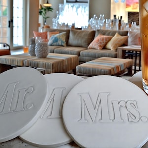 Mr and Mrs Absorbent Drink Coaster Coasters for Wedding Gift - set of 4 - Made in USA