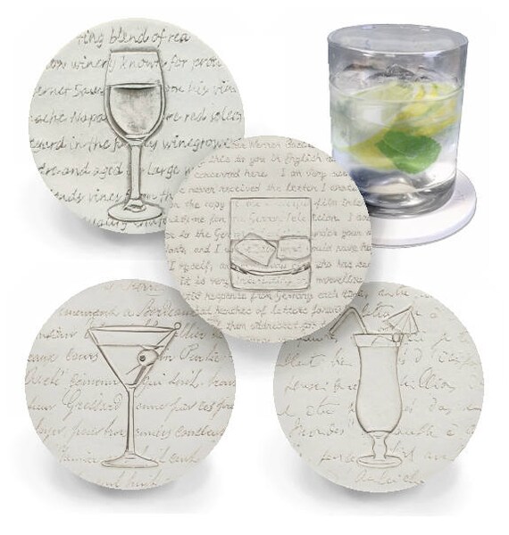 Set of 4 Cocktail Drink Coasters Absorbent McCarter Coasters Housewarming Gift Game Night Protects Furniture Stone