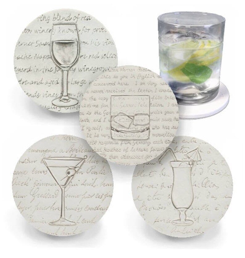 Set of 4 Cocktail Drink Coasters Absorbent McCarter Coasters Housewarming Gift Game Night Protects Furniture Stone