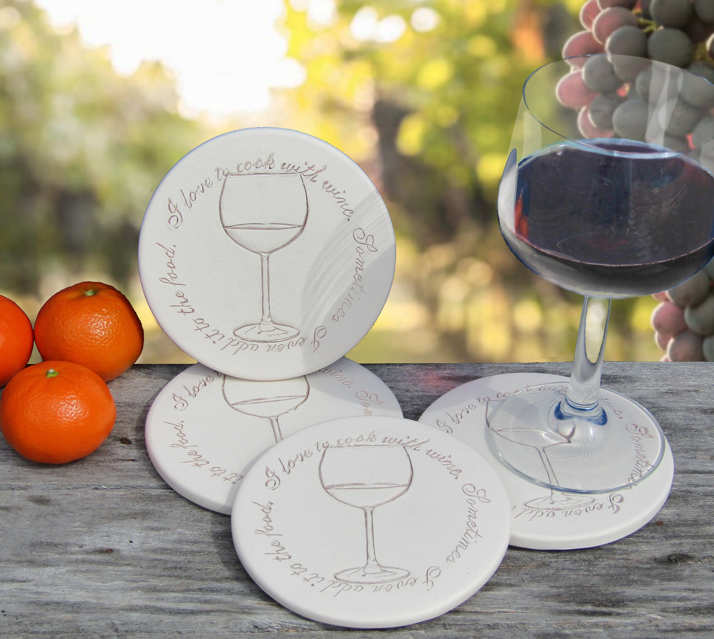 Wine Glass Drink Coasters Absorbent Stoneware Set of 4 Etsy