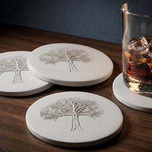 Set of 4 Tree of Life Absorbent Stone Coasters, Housewarming Gift - Handmade in USA