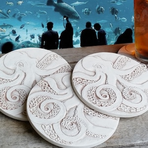 Octopus Absorbent Drink Coasters for Beach House Nautical decor - Made in USA