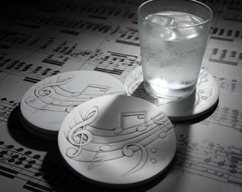 Set of 4 Music Absorbent Drink Coasters, Handmade in USA
