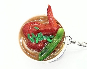 Ramen/Pho Soup Bowl Keychain with Swivel Hook Attached, Fake Food, Faux Noodle Bowl