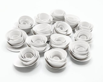 12 Handmade White Paper Roses, Around 1 Inch in Size