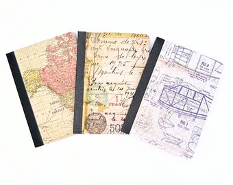 3 Vintage Style Mini Notebook Journals with 3 Different Patterns