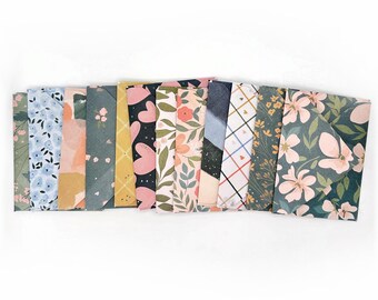 Juego de 12 mini sobres estampados, tarjetas de notas hechas a mano (8,25 x 10,8 cm)