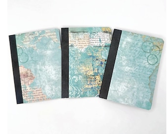 3 minicuadernos de composición con diseño azul, 3,25 x 4,5 pulgadas