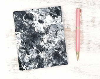 Small Hardcover Notebook with Hand-Painted Black and White Design, 4.75x5.75 Inches, 160 Pages