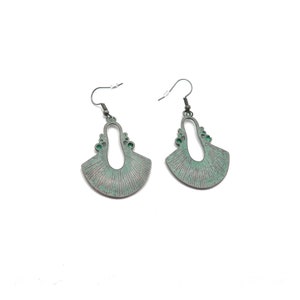 Boho Earrings,  Stainless Steal Verdigris Patina Green Dangle Earrings