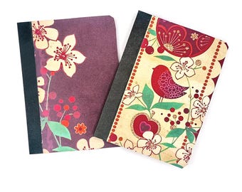 Mini cuaderno de composición, diseño floral y de pájaros con purpurina, 3,25 x 4,5