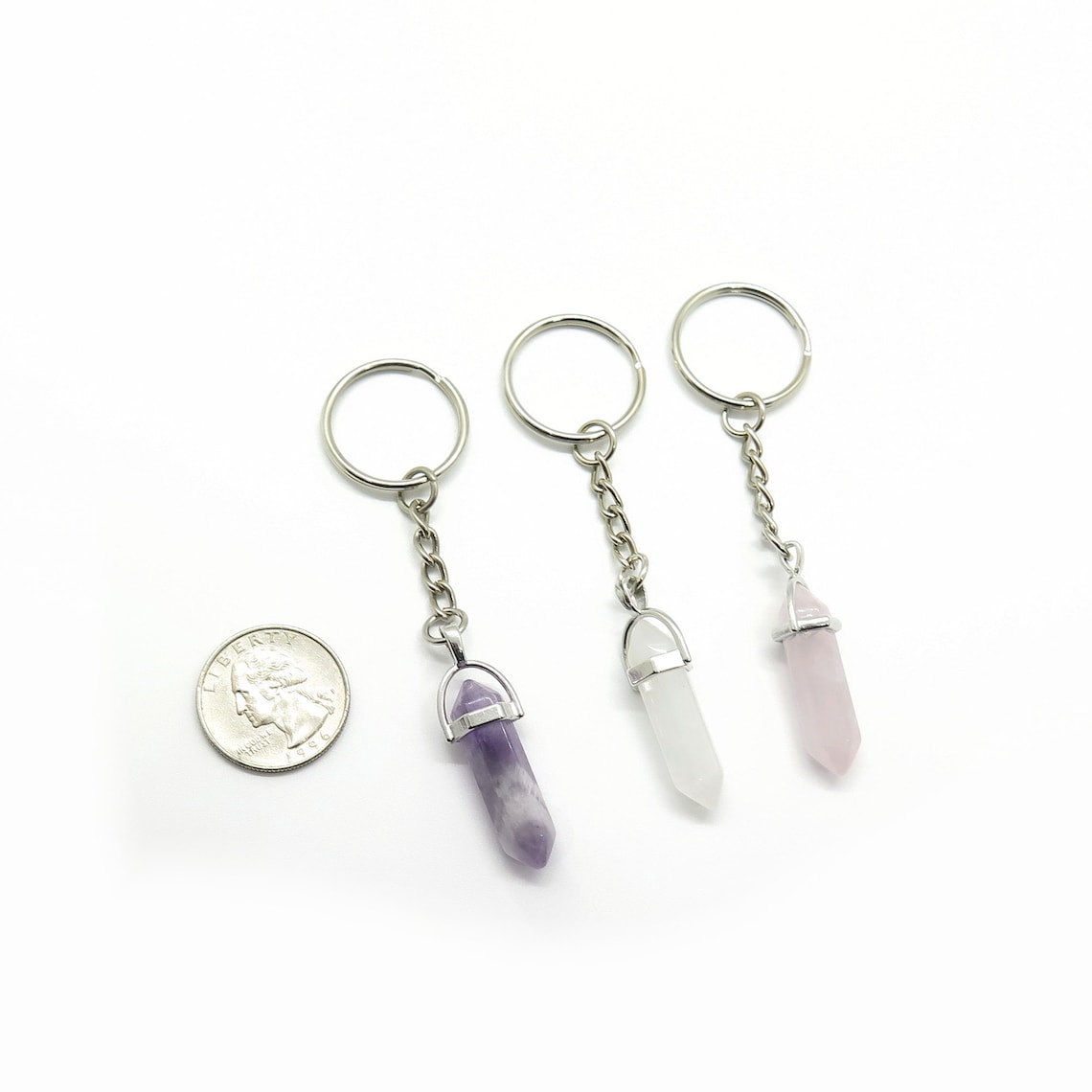 Set of 3 Crystal Keychain Gemstone Keychain Crystal Pendant Etsy