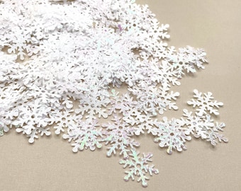 Iridescent White Snowflake Confetti, 250pcs Holiday Party Decor (3/4 Inch)